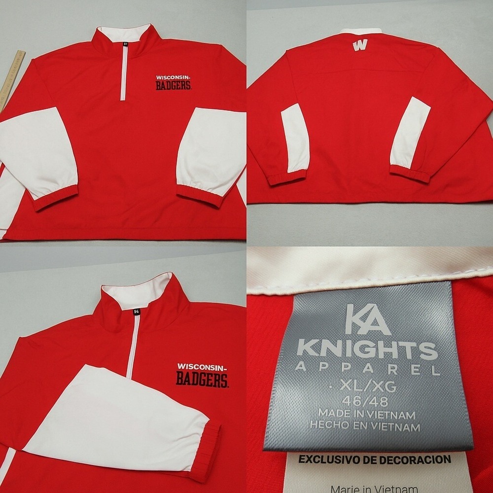 Wisconsin Badgers Jacket Men XL Knights Apparel Red Pullover 1/4 Zip NCAA